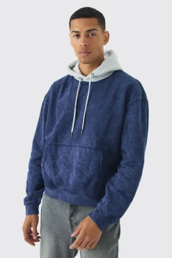 boohooMAN Oversized Boxy Acid Wash Hoodie With Contrast Hood | UK| Hoodies & Sweatshirts