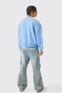 boohooMAN Oversized Boxy Acid Wash Star Applique Jersey Bomber Jacket | UK| Coats & Jackets