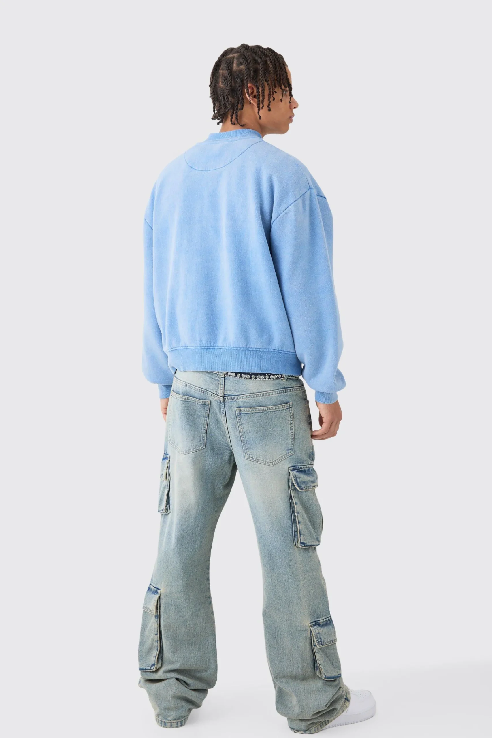 boohooMAN Oversized Boxy Acid Wash Star Applique Jersey Bomber Jacket | UK| Coats & Jackets