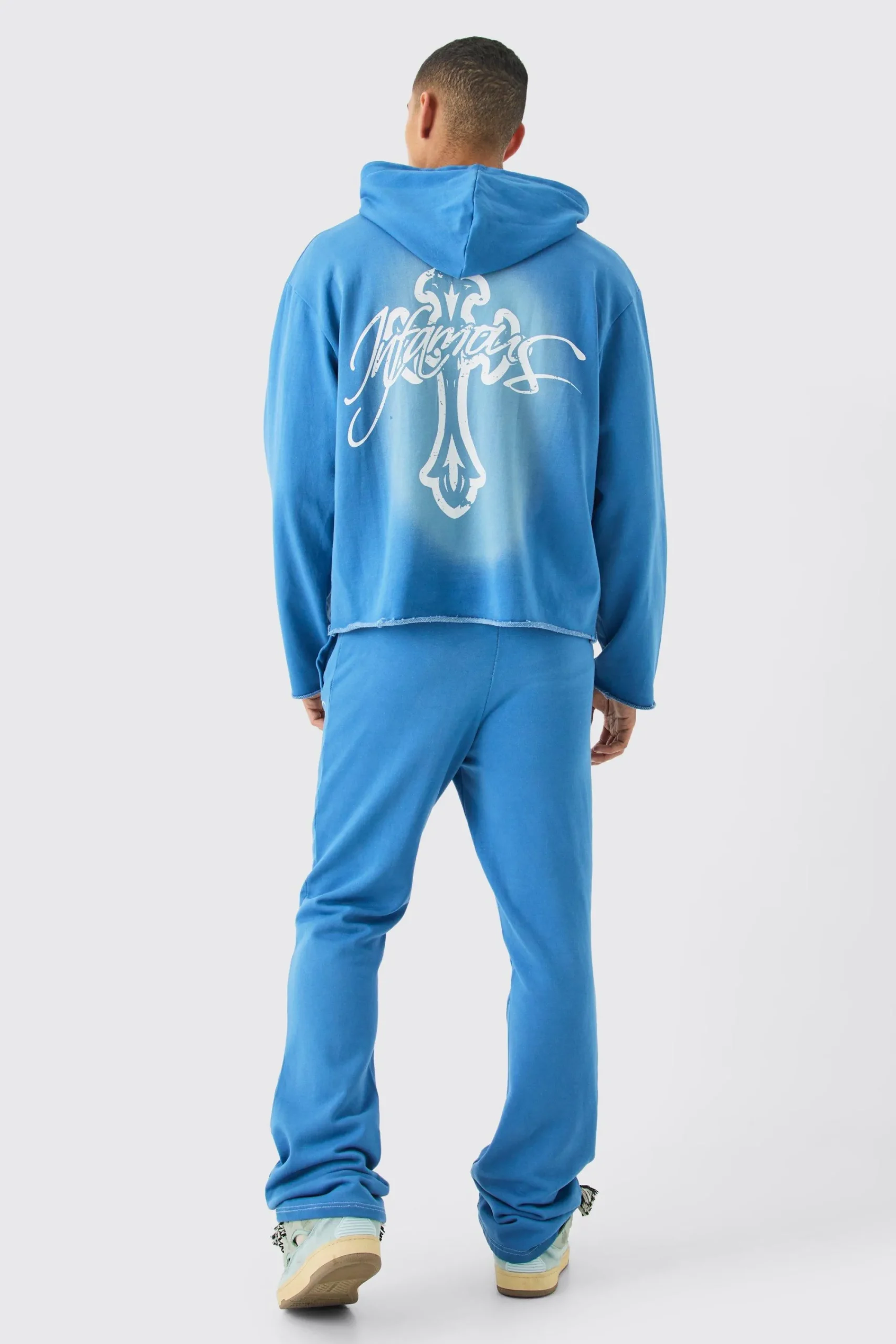 boohooMAN Oversized Boxy Acid Wash Graphic Raw Hem Tracksuit | UK| Tracksuits