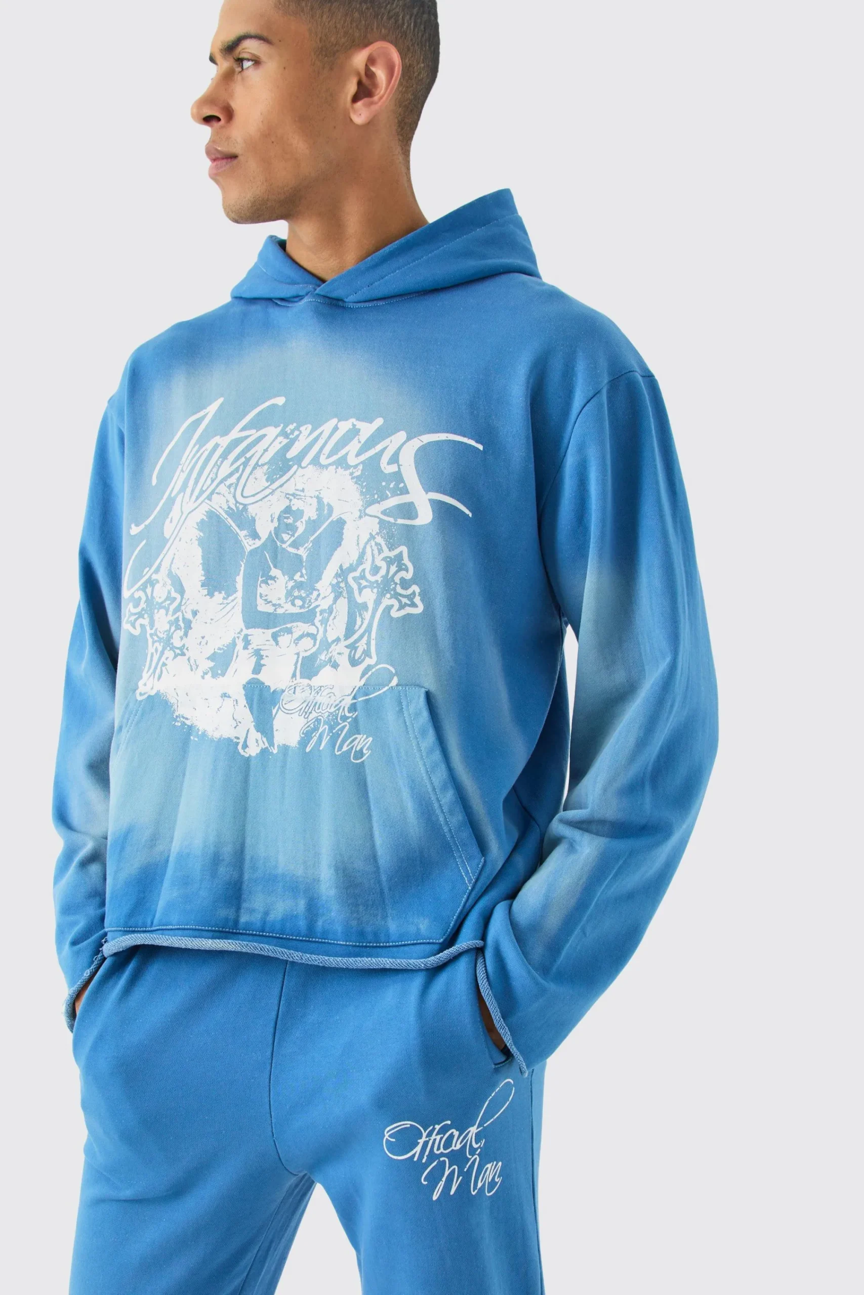 boohooMAN Oversized Boxy Acid Wash Graphic Raw Hem Tracksuit | UK| Tracksuits