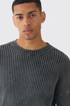 boohooMAN Oversized Boxy Acid Wash Jumper In | UK| Knitwear