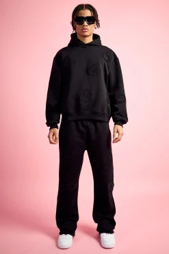 boohooMAN Oversized Boxy All Over Heart Applique Tracksuit | UK| Tracksuits