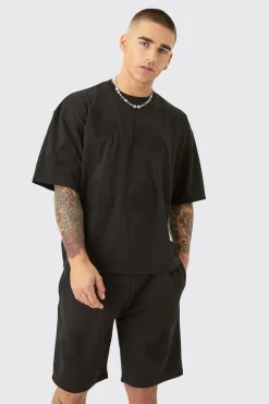boohooMAN Oversized Boxy All Over Heart Applique T-shirt & Shorts Set | UK| Sets & Co-Ords|Tracksuits