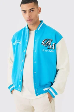 boohooMAN Oversized Boxy Applique Varsity Jersey Bomber Jacket | UK| Coats & Jackets