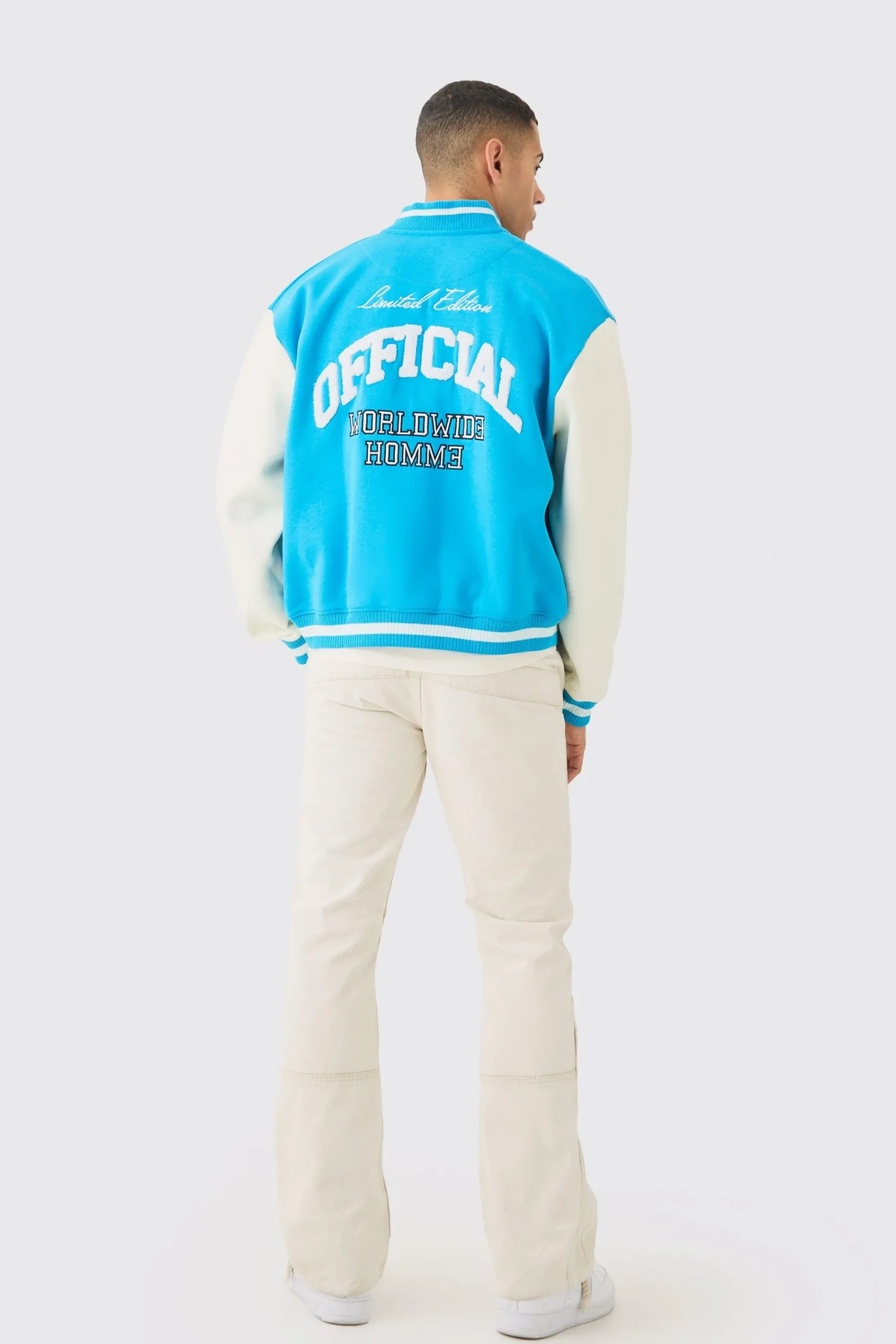 boohooMAN Oversized Boxy Applique Varsity Jersey Bomber Jacket | UK| Coats & Jackets