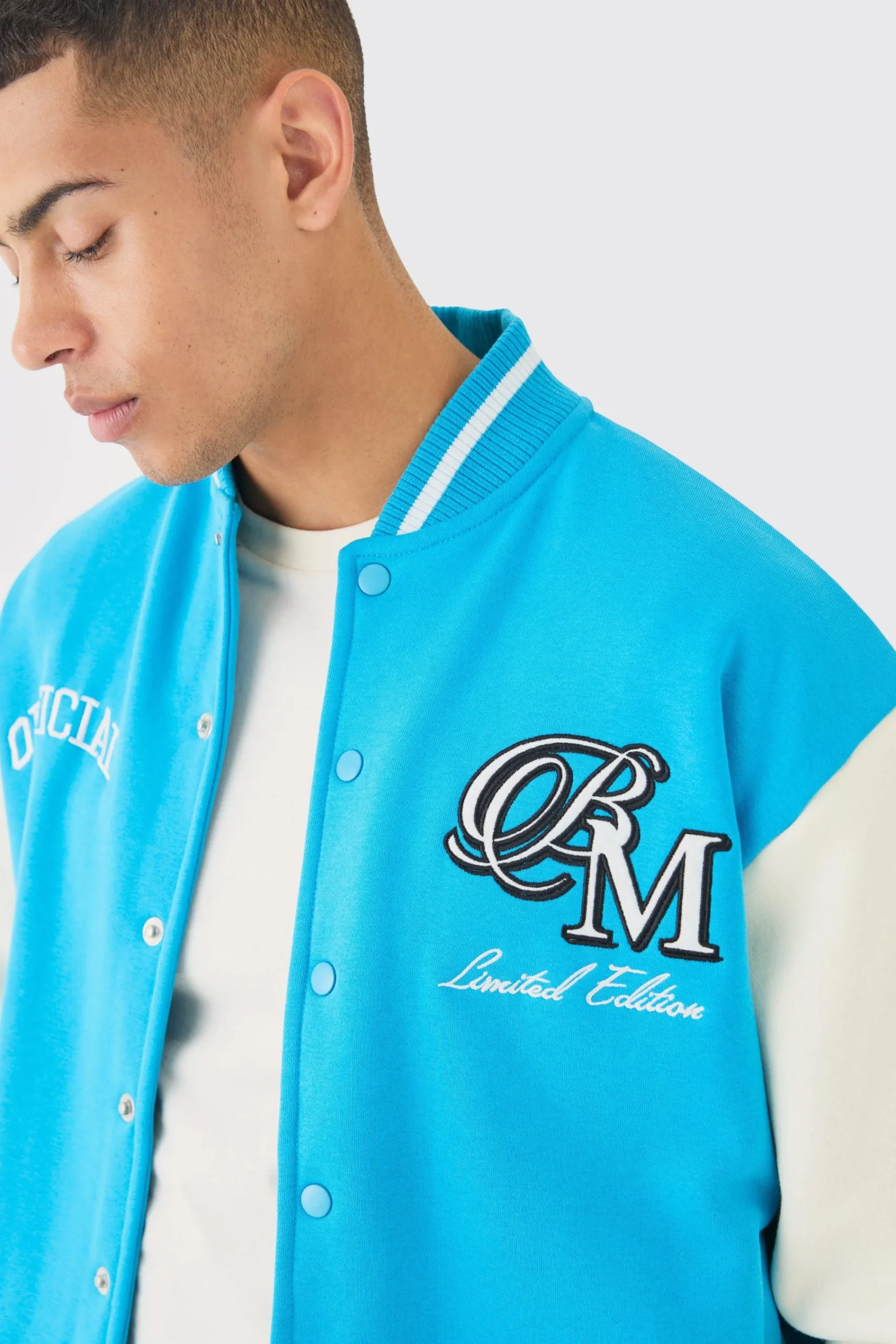 boohooMAN Oversized Boxy Applique Varsity Jersey Bomber Jacket | UK| Coats & Jackets