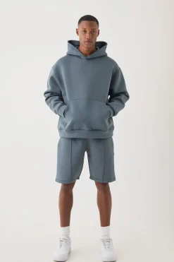 boohooMAN Oversized Boxy Bonded Scuba Hooded Short Tracksuit | UK| Tracksuits