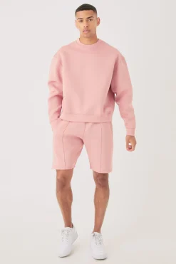 boohooMAN Oversized Boxy Bonded Scuba Sweater Short Tracksuit | UK| Tracksuits