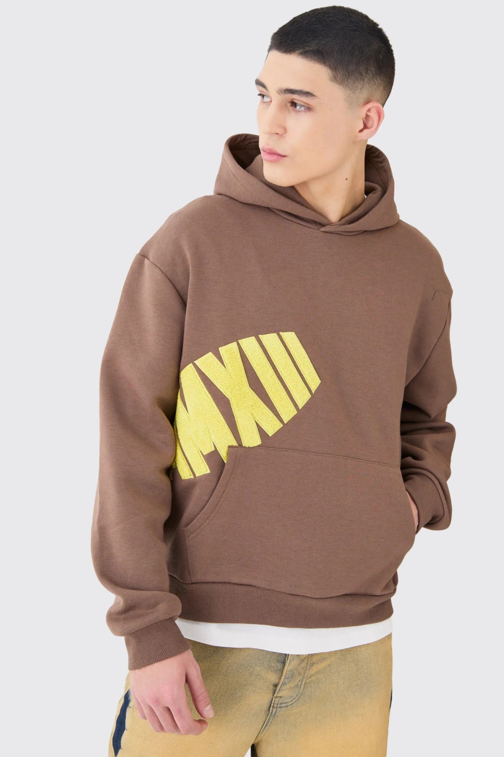 boohooMAN Oversized Boxy Borg Applique Hoodie | UK| Hoodies & Sweatshirts