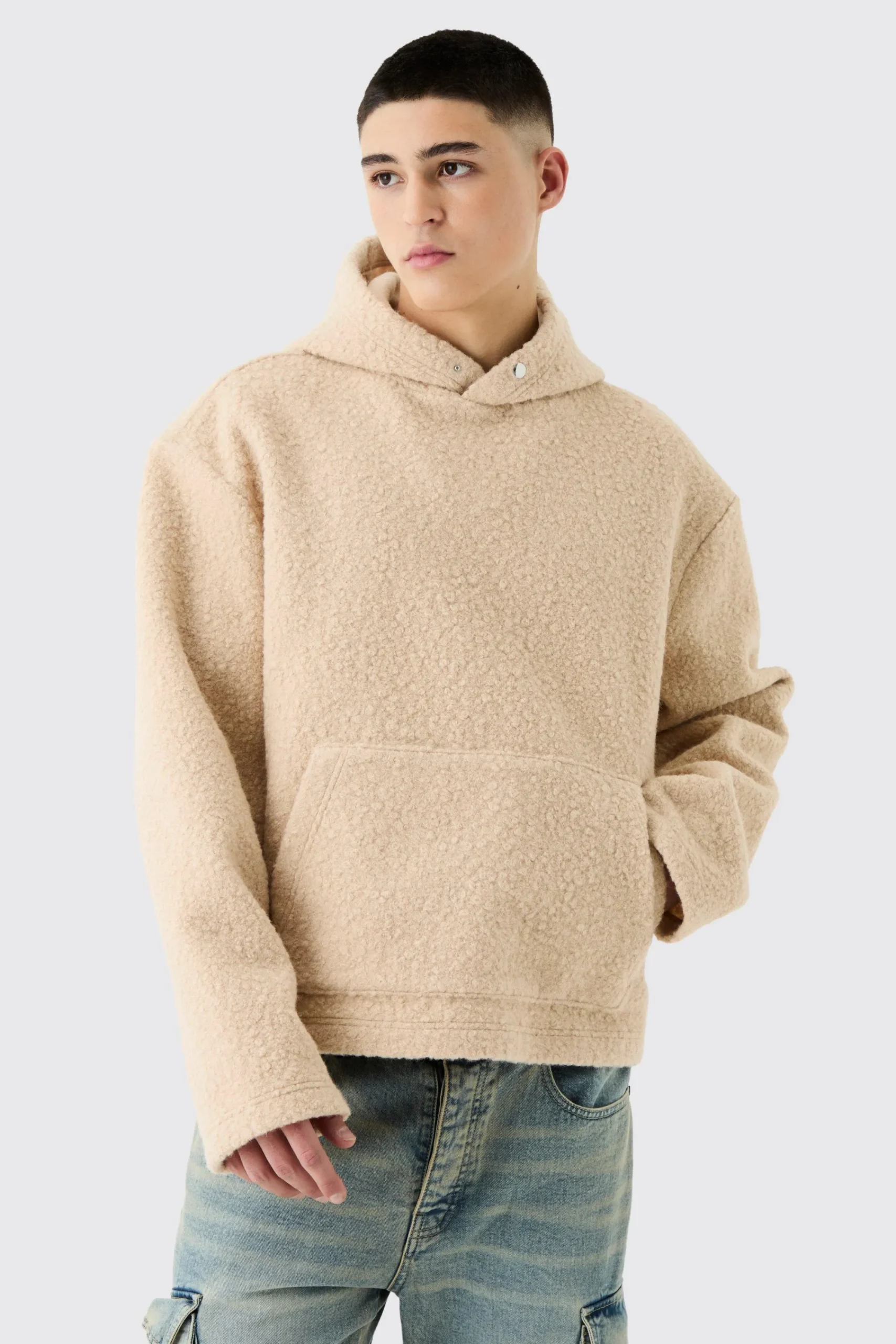 boohooMAN Oversized Boxy Boucle Borg Hoodie | UK| Hoodies & Sweatshirts