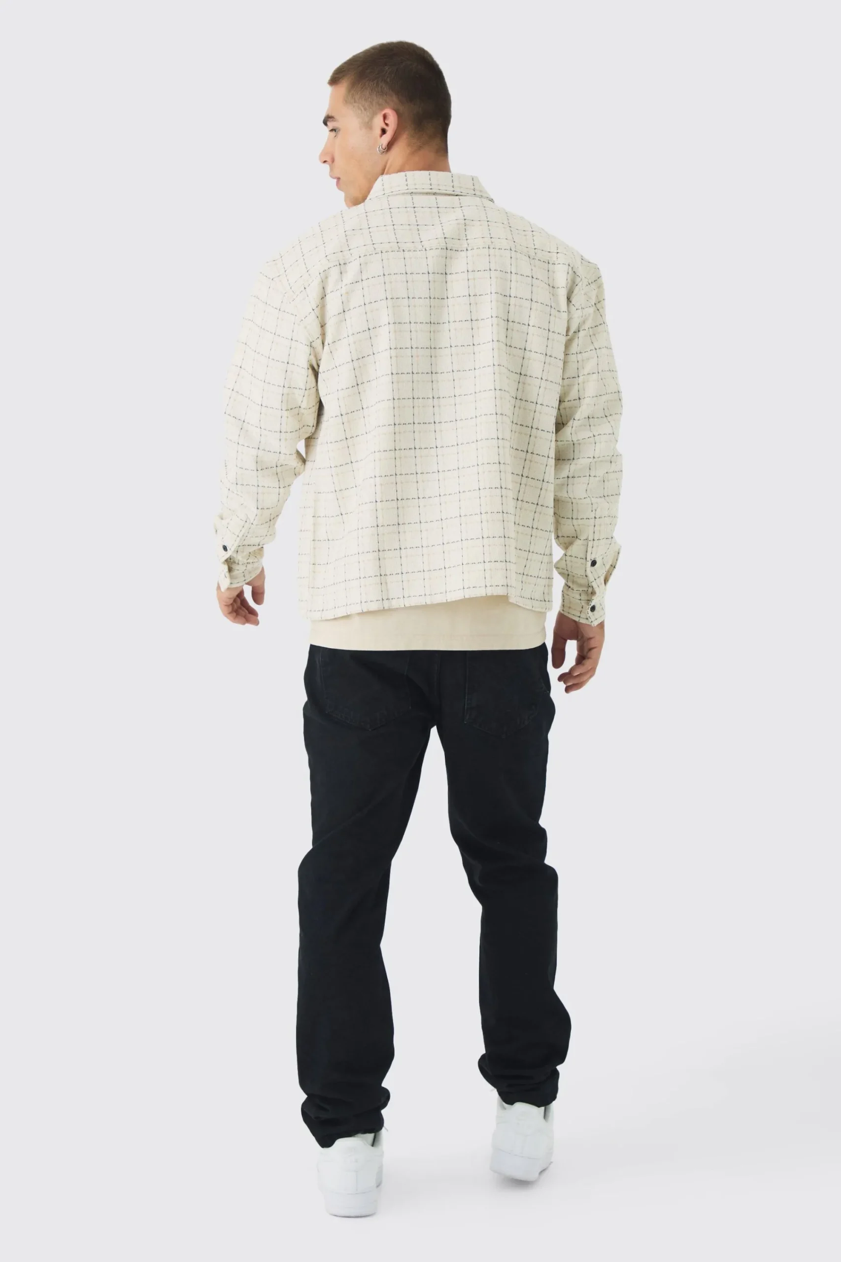 boohooMAN Oversized Boxy Boucle Check Zip Overshirt | UK| Shirts