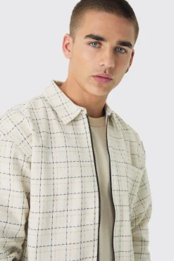 boohooMAN Oversized Boxy Boucle Check Zip Overshirt | UK| Shirts