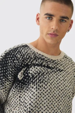 boohooMAN Oversized Boxy Brushed Face All Over Jacquard Jumper | UK| Knitwear