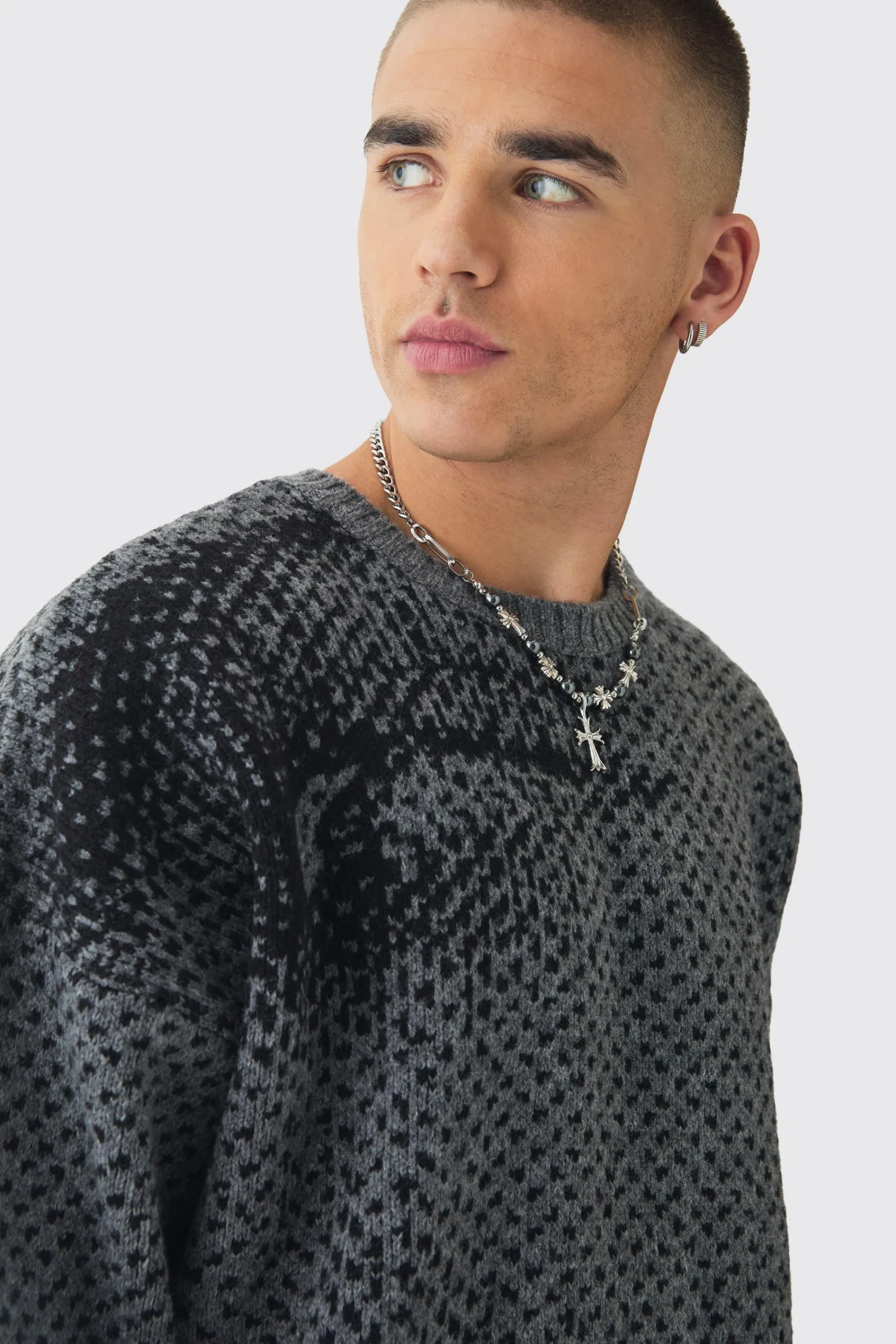 boohooMAN Oversized Boxy Brushed Face All Over Jacquard Jumper | UK| Knitwear