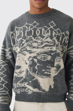 boohooMAN Oversized Boxy Brushed Mono Renaissance Knitted Jumper | UK| Knitwear