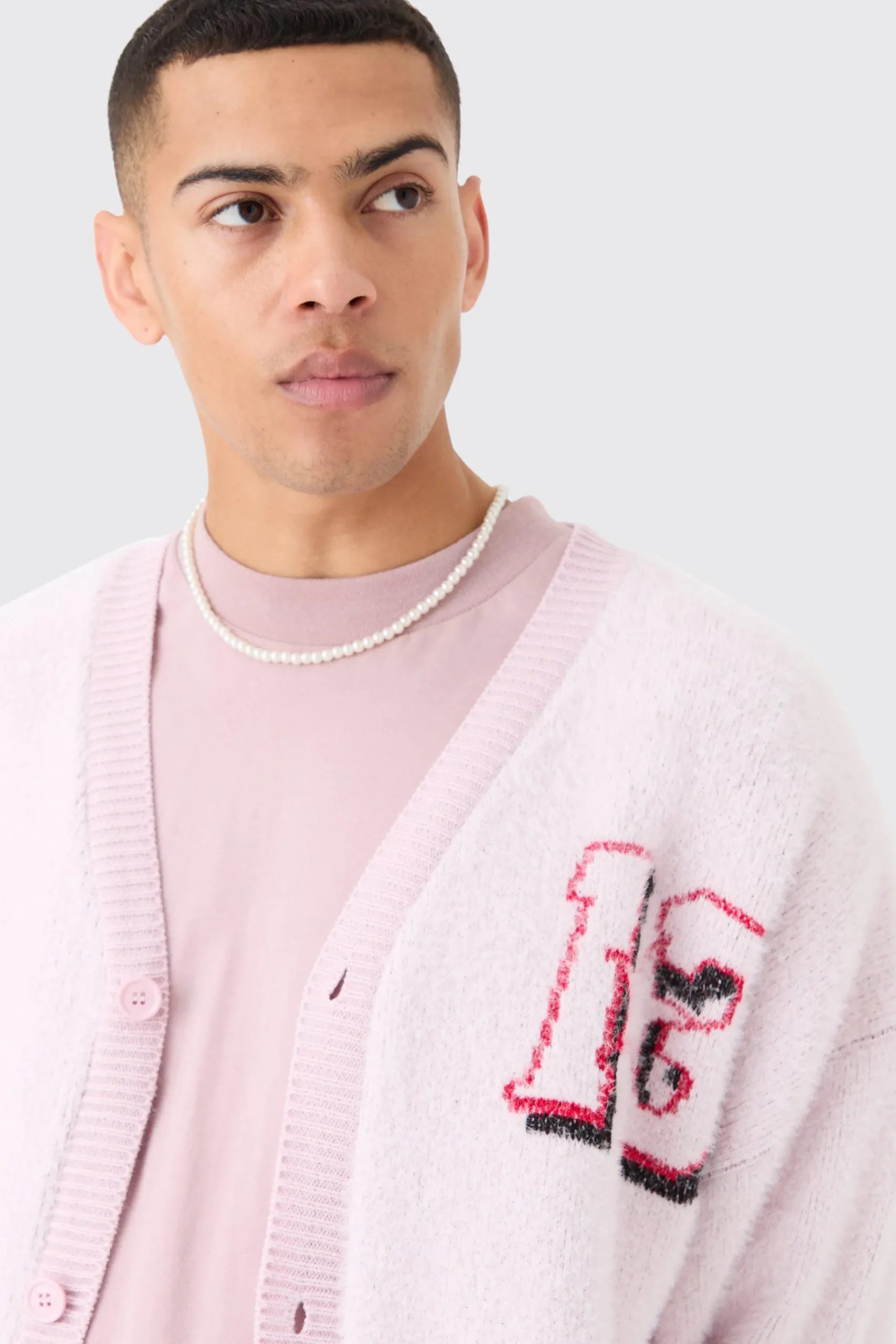 boohooMAN Oversized Boxy Brushed Varsity Knit Cardigan | UK| Knitwear