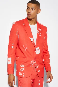 boohooMAN Oversized Boxy Card Print Suit Jacket | UK| Suits & Tailoring