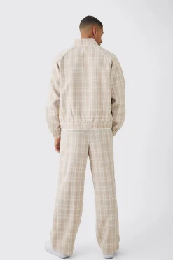 boohooMAN Oversized Boxy Checked Funnel Neck Set | UK| Sets & Co-Ords