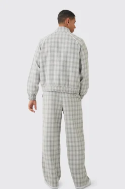 boohooMAN Oversized Boxy Checked Funnel Neck Set | UK| Sets & Co-Ords