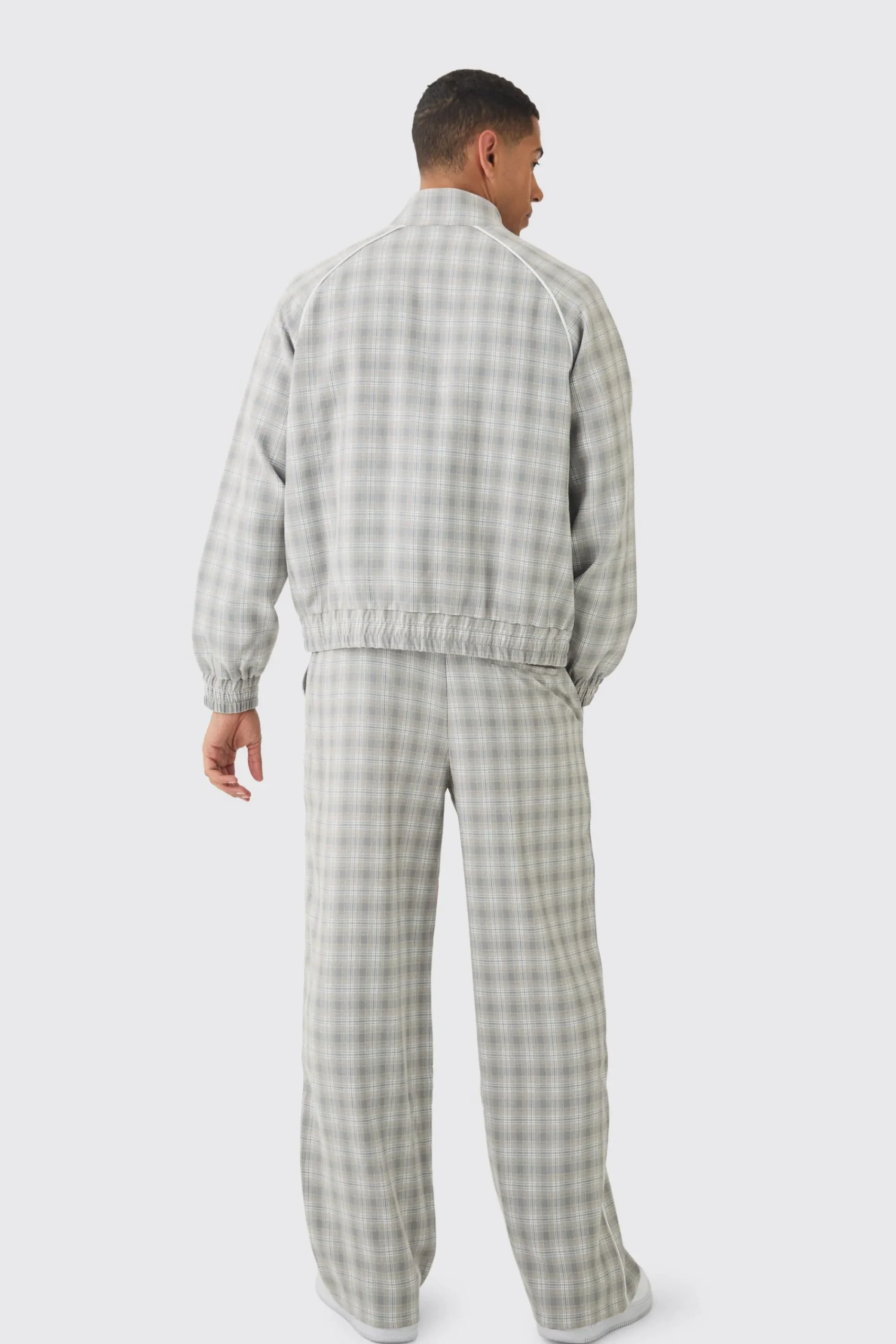 boohooMAN Oversized Boxy Checked Funnel Neck Set | UK| Sets & Co-Ords