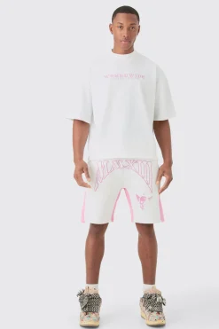boohooMAN Oversized Boxy Contrast Stitch T-shirt & Short Set | UK| Sets & Co-Ords|Tracksuits