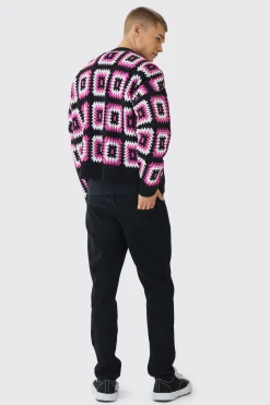 boohooMAN Oversized Boxy Crochet Cardigan | UK| Knitwear