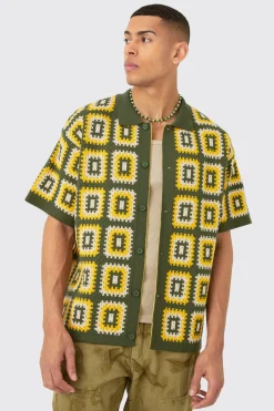 boohooMAN Oversized Boxy Crochet Knit Shirt In | UK| Shirts