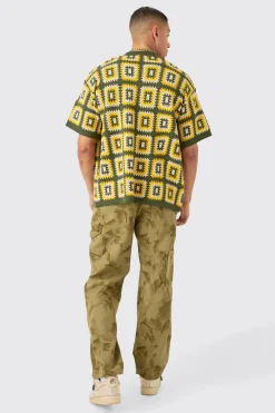 boohooMAN Oversized Boxy Crochet Knit Shirt In | UK| Shirts