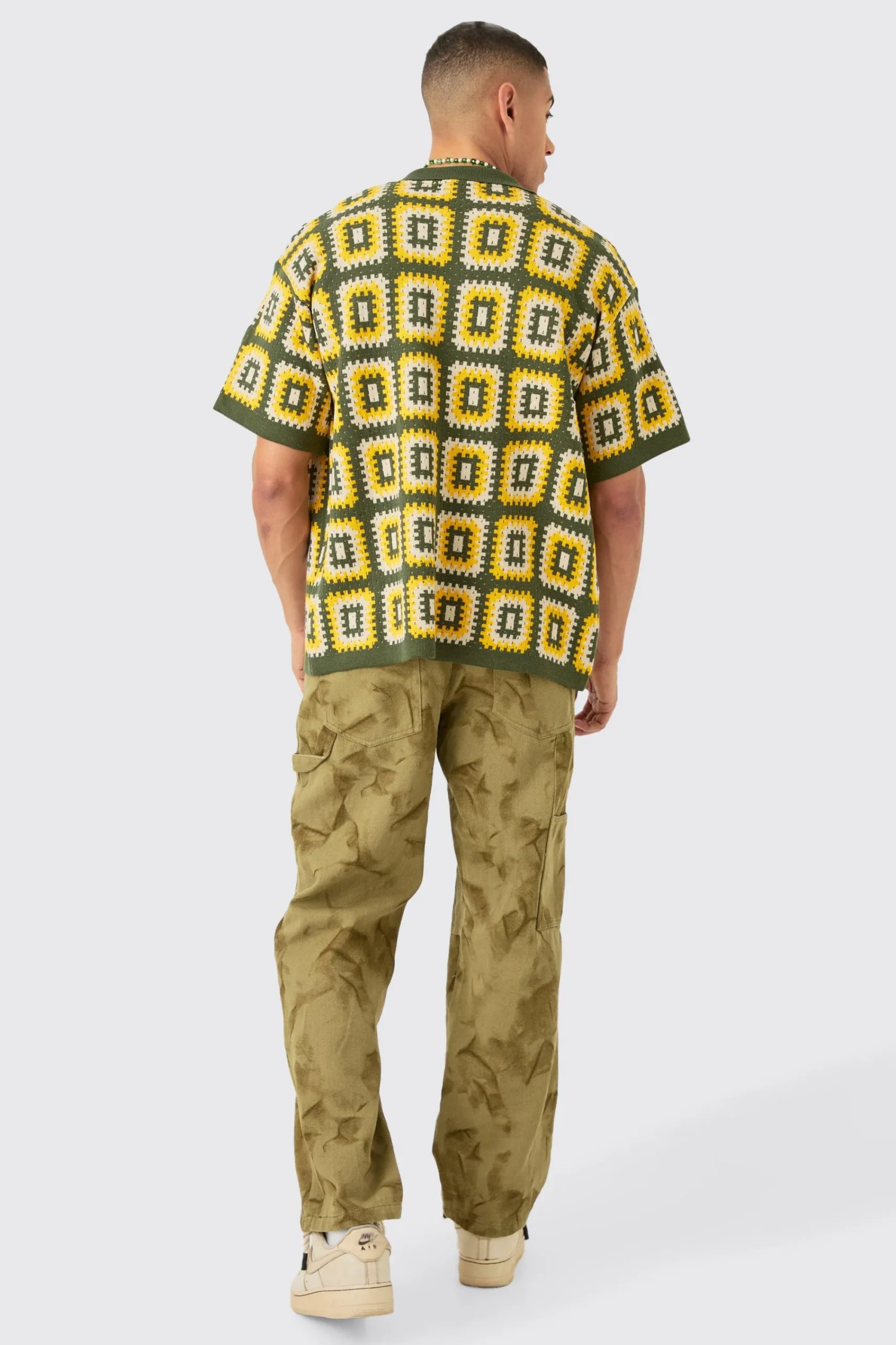 boohooMAN Oversized Boxy Crochet Knit Shirt In | UK| Shirts