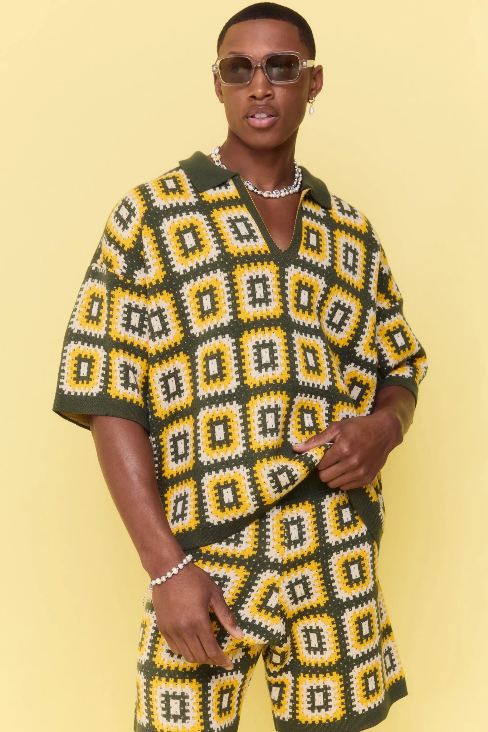 boohooMAN Oversized Boxy Crochet Knitted Polo | UK| Tracksuits