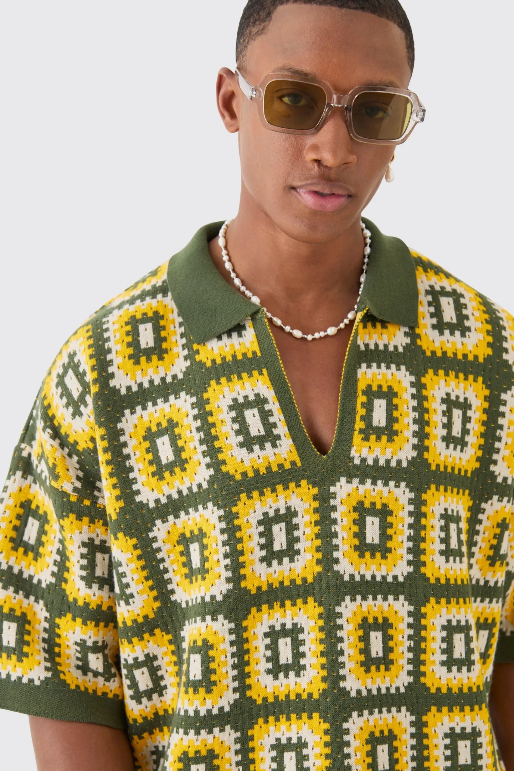 boohooMAN Oversized Boxy Crochet Knitted Polo | UK| Tracksuits