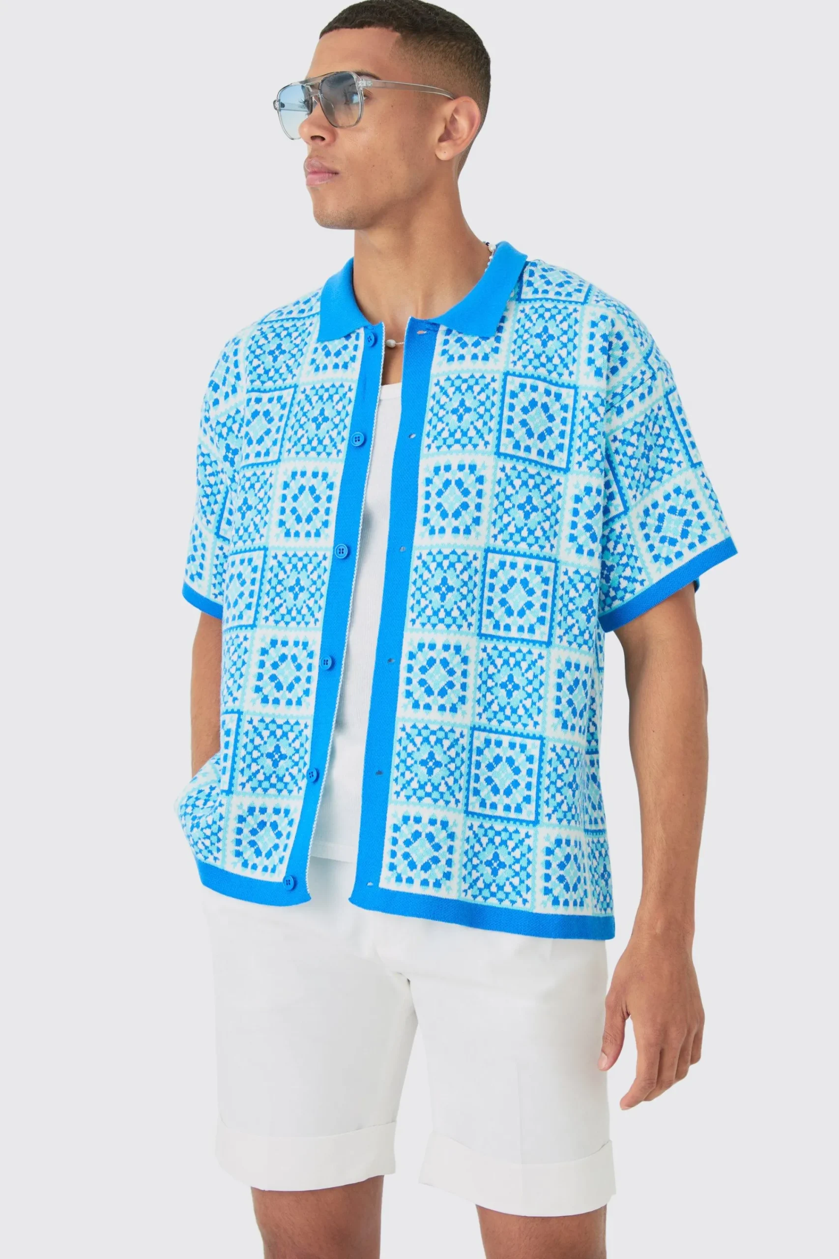 boohooMAN Oversized Boxy Crochet Knitted Shirt | UK| Shirts