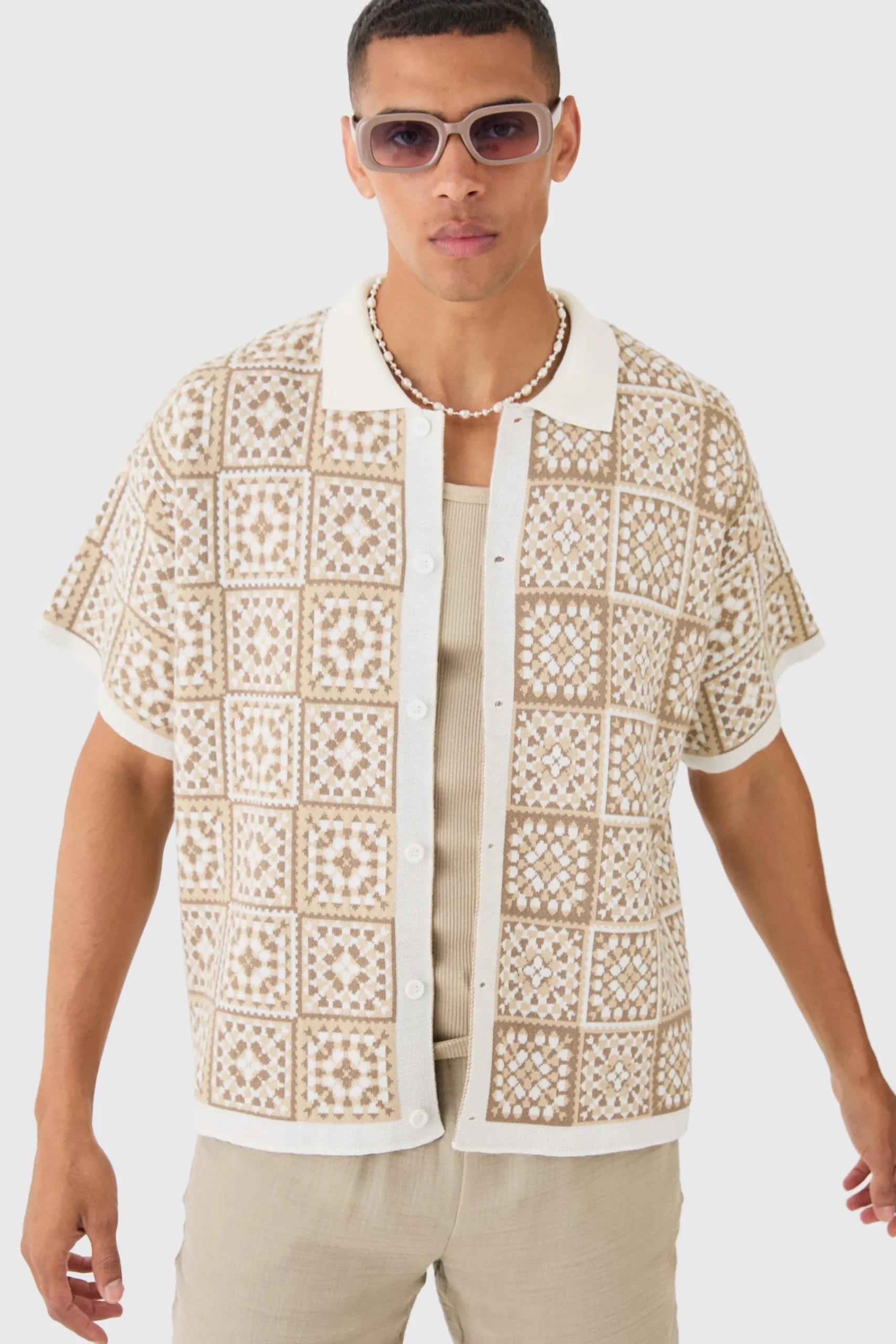 boohooMAN Oversized Boxy Crochet Knitted Shirt | UK| Shirts