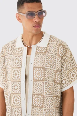 boohooMAN Oversized Boxy Crochet Knitted Shirt | UK| Shirts