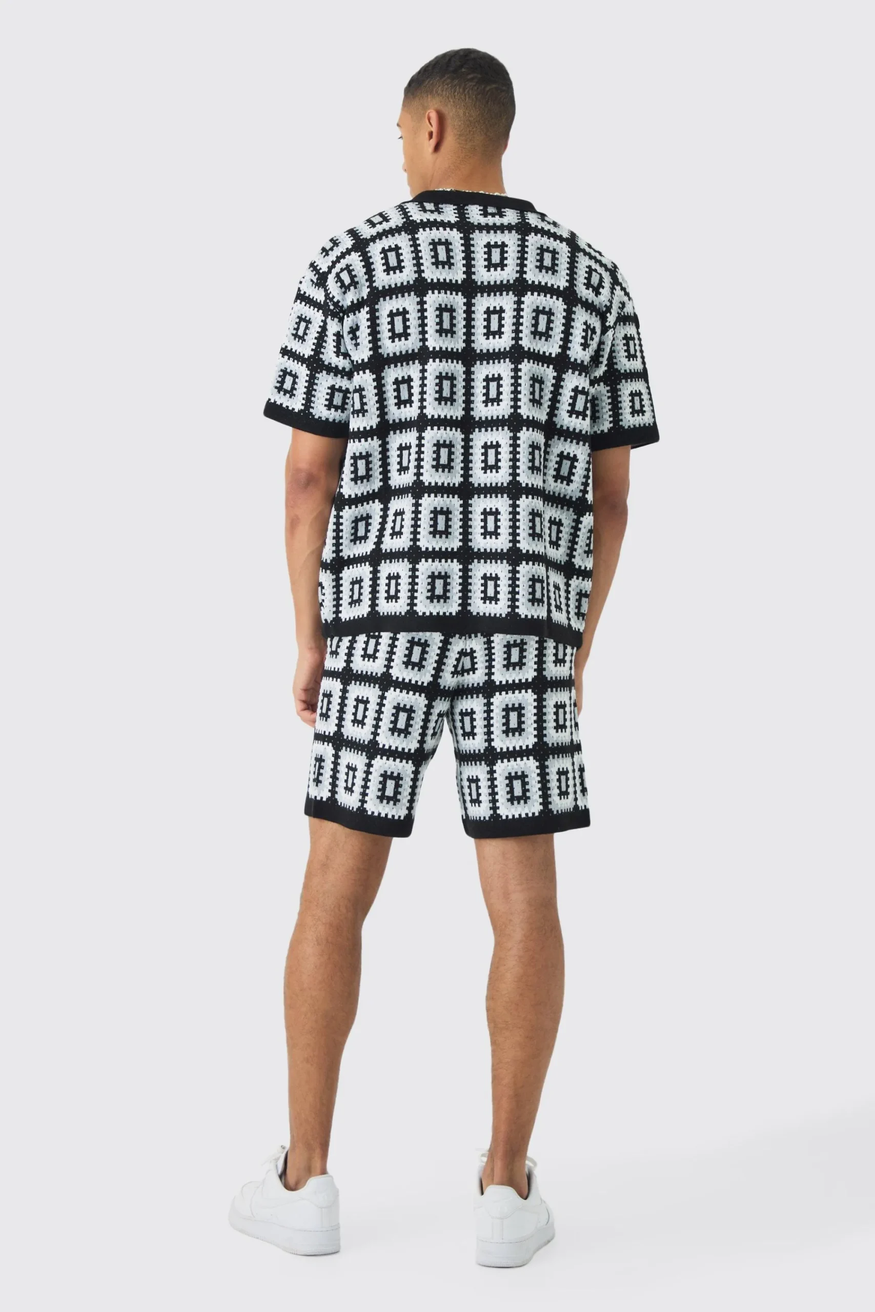 boohooMAN Oversized Boxy Crochet Knit Shirt And Short Set | UK| Shirts|Sets & Co-Ords