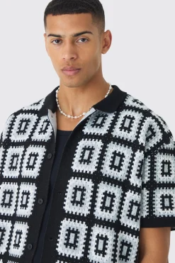 boohooMAN Oversized Boxy Crochet Knit Shirt And Short Set | UK| Shirts|Sets & Co-Ords