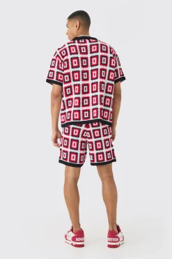 boohooMAN Oversized Boxy Crochet Knit Shirt And Short Set | UK| Sets & Co-Ords|Tracksuits