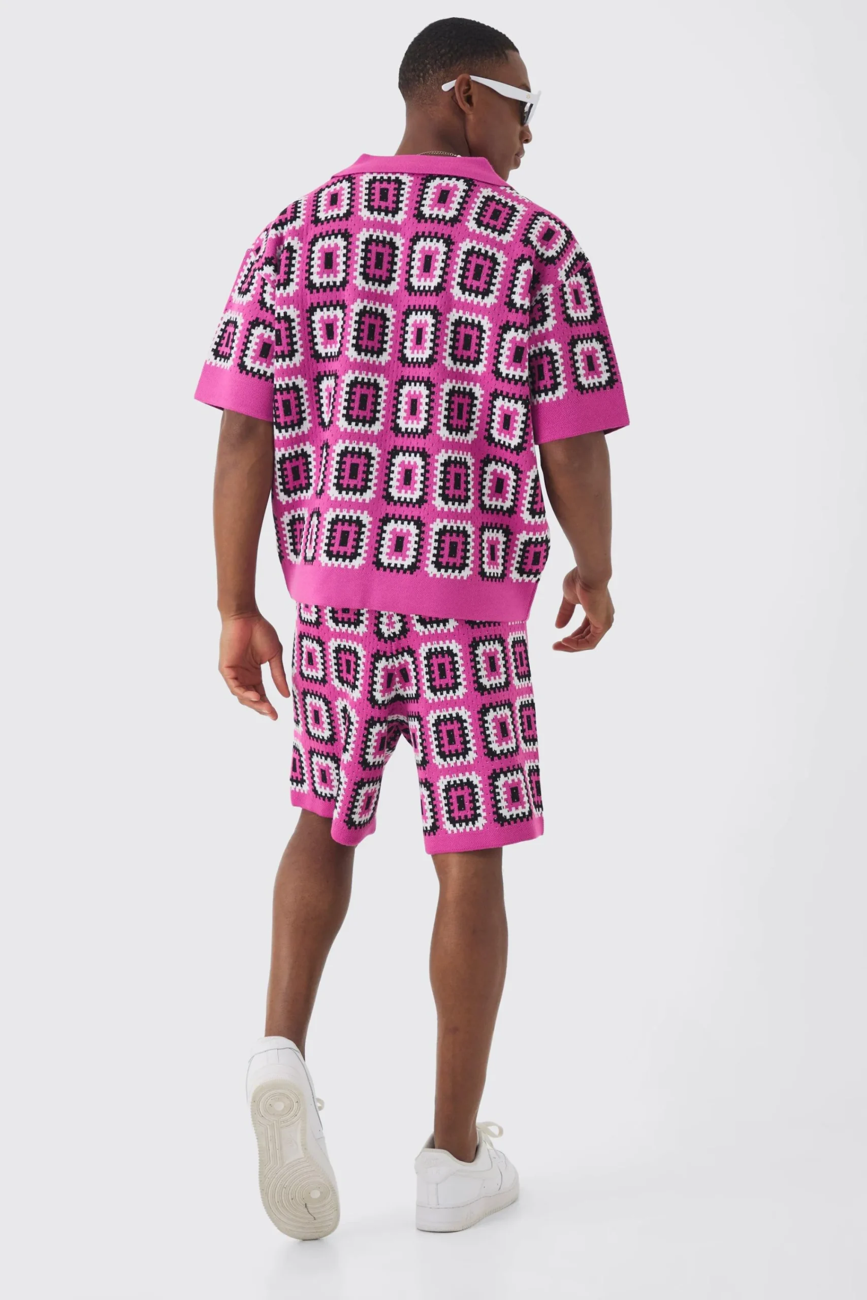 boohooMAN Oversized Boxy Crochet Knit Polo And Short Set | UK| Sets & Co-Ords|Tracksuits