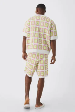 boohooMAN Oversized Boxy Crochet Knit Polo And Short Set | UK| Sets & Co-Ords|Tracksuits