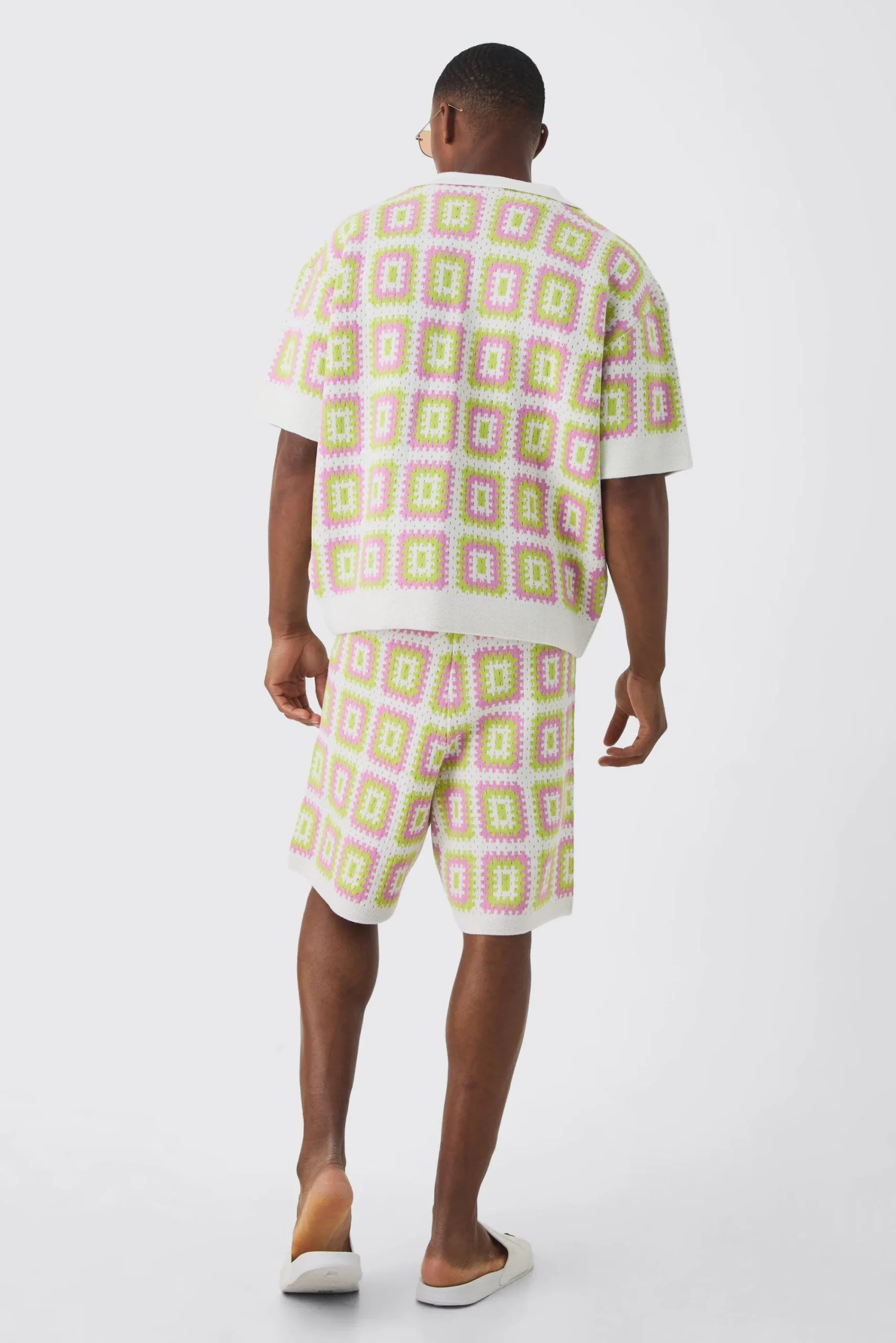 boohooMAN Oversized Boxy Crochet Knit Polo And Short Set | UK| Sets & Co-Ords|Tracksuits