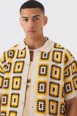 boohooMAN Oversized Boxy Crochet Knit Shirt | UK| Shirts