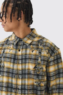 boohooMAN Oversized Boxy Cross Applique Check Shirt | UK| Shirts