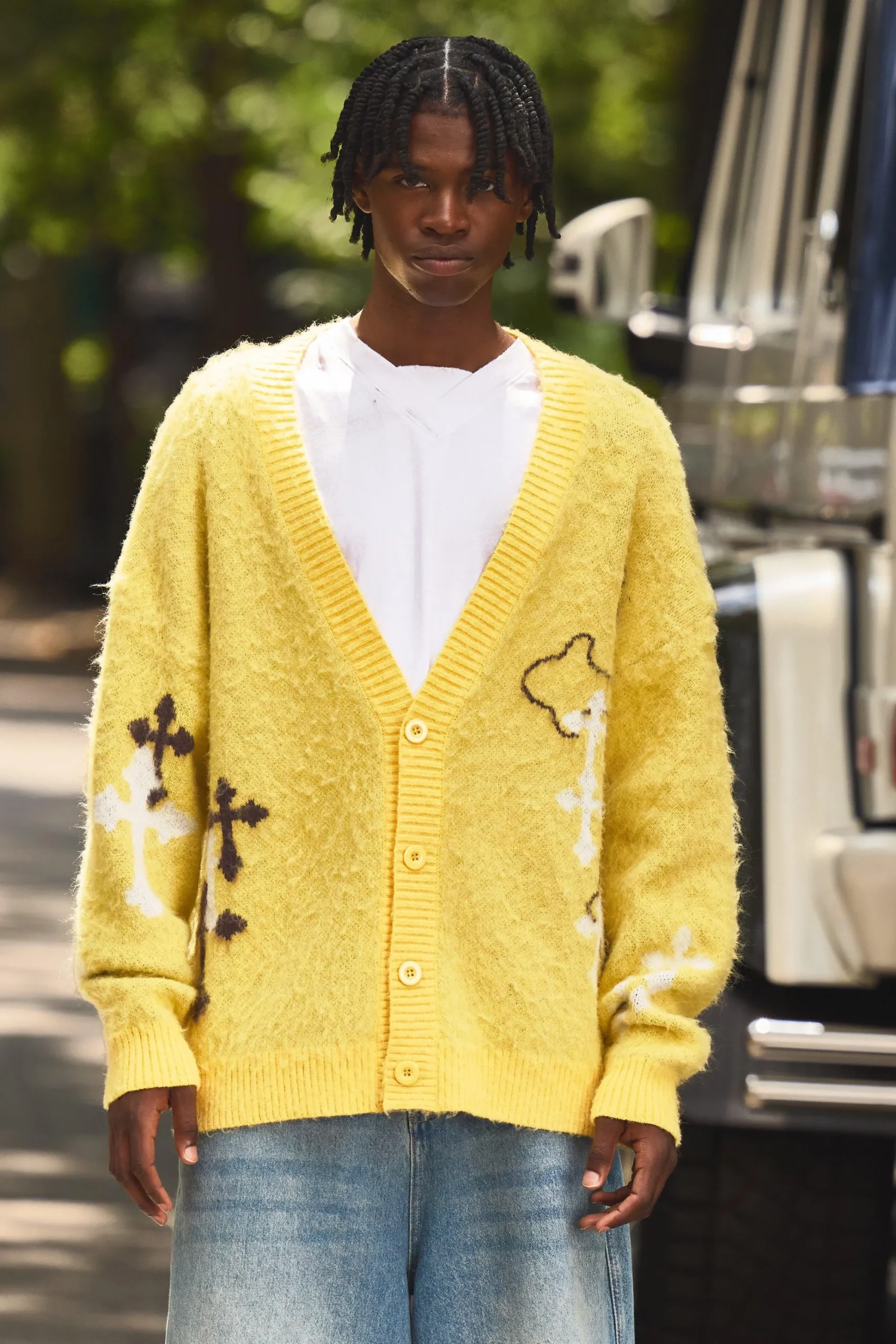 boohooMAN Oversized Boxy Cross Brushed Knitted Cardigan | UK| Knitwear