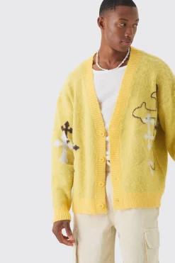 boohooMAN Oversized Boxy Cross Brushed Knitted Cardigan | UK| Knitwear