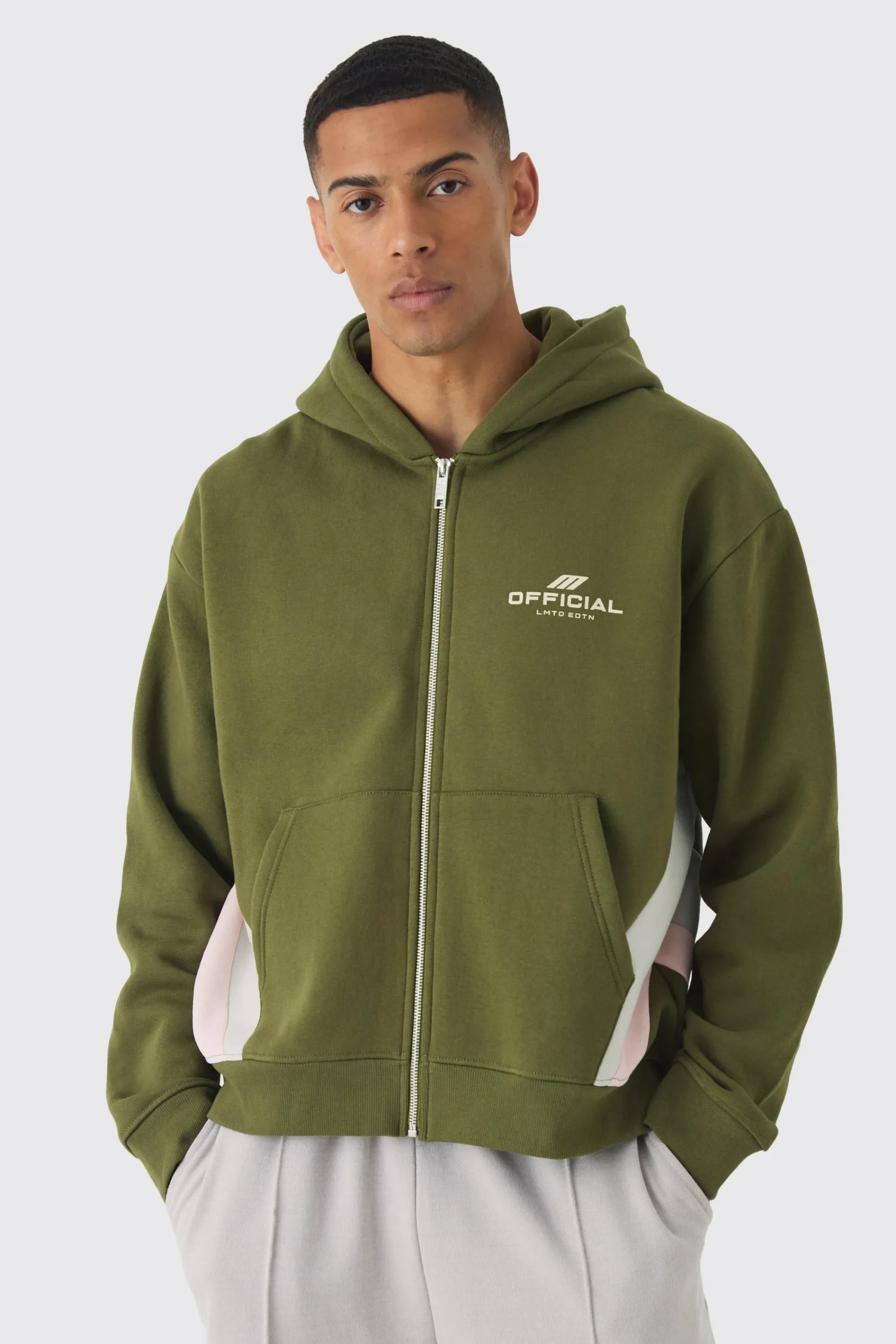 boohooMAN Oversized Boxy Cut & Sew Colour Block Zip Through Hoodie | UK| Hoodies & Sweatshirts