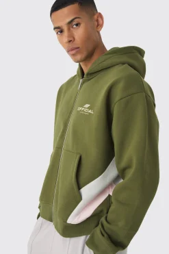 boohooMAN Oversized Boxy Cut & Sew Colour Block Zip Through Hoodie | UK| Hoodies & Sweatshirts