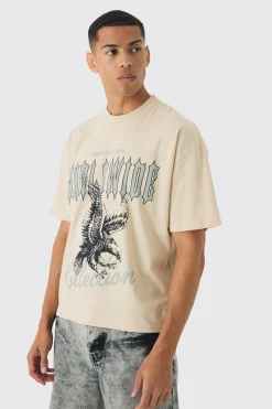 Oversized Boxy Distressed Eagle Print T-Shirt | UK^boohooMAN Outlet