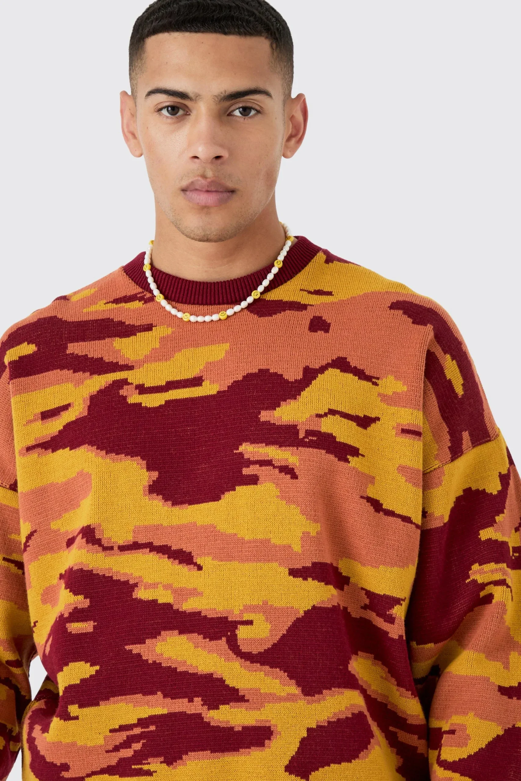 boohooMAN Oversized Boxy Drop Shoulder Abstract Jumper | UK| Knitwear