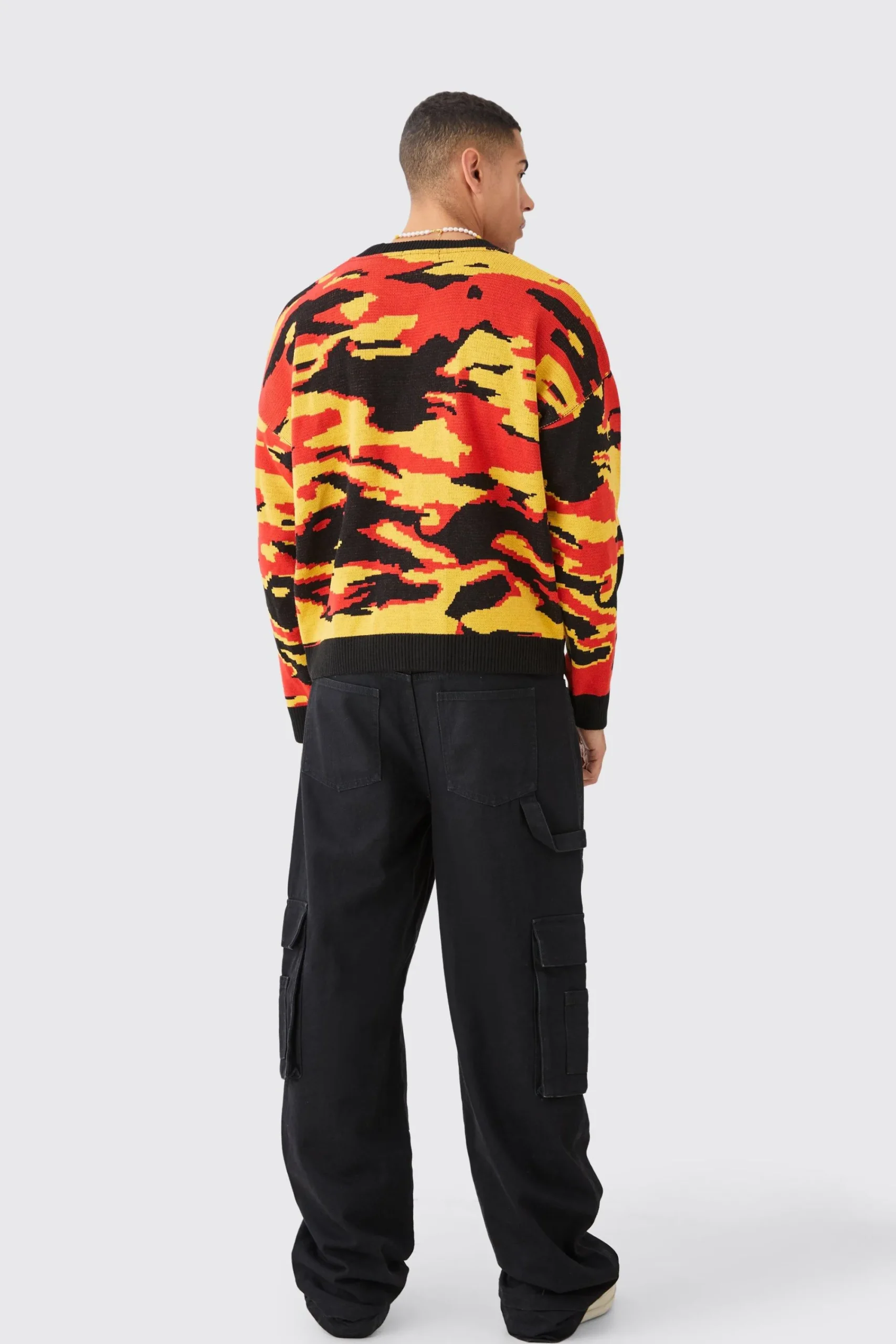 boohooMAN Oversized Boxy Drop Shoulder Abstract Jumper | UK| Knitwear